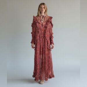 Misa Los Angeles Red Paisley Long Sleeve Dress
